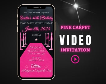 Pink Carpet Video uitnodiging, Pink Carpet Evite, VIP-verjaardagsfeestje, Sweet Sixteen, Hollywood thema verjaardag, elke leeftijd, Video Evite