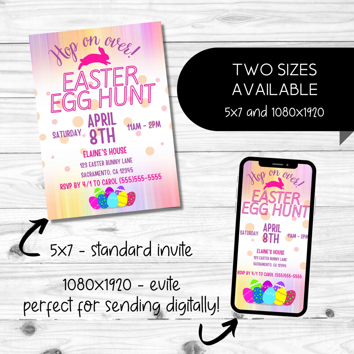 Easter Egg Hunt Invitation, Editable Invitation, Hop on Over, Egg Hunt ...