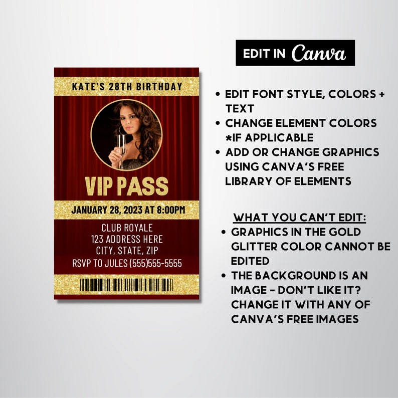 VIP Pass Party Invitation Red Curtain Hollywood VIP Insert - Etsy