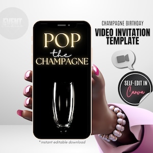 Any Age Video Invitation, Video Birthday Invite, Pop The Champagne, Bridal Shower Invite, Bachelorette, Video Evite, Animated Invitation