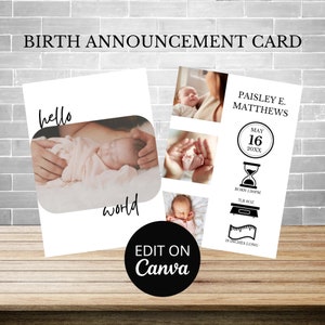 Baby Birth Announcement Card Template, Newborn Announcement Card, Baby Photo Card, Birth Announcement Photo Card, Baby Shower Thank You Card