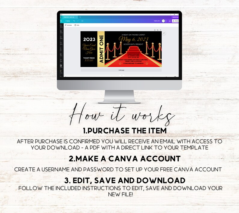 Editable Red Carpet Invitation, Red Carpet Event Ticket, Hollywood