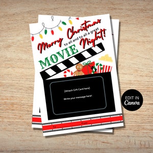 Porta-cartão de presente de Natal, porta-cartão de presente de filme, cartão de presente de feriado, cartão de presente infantil, porta-cartão de presente editável, para impressão, modelo