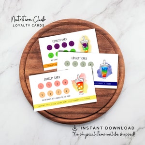 Cartão de fidelidade para impressão, cartão de recompensas do Nutrition Club, chás carregados, shakes substitutos de refeição, bebidas, cartão de desconto, smoothie, download instantâneo