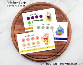 Printable Loyalty Card, Nutrition Club Rewards Card, SET, Loaded Teas ...