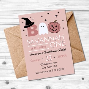 Editable Halloween Birthday Invitation, Boo Halloween Party Invite, Birthday Invitation Template, Pink, Girl, Ghost