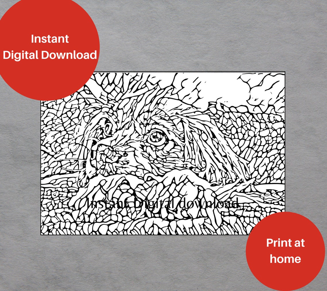 Abstract Dog Adult Coloring Page. Digital Hand-drawn Stain Glass Effect ...
