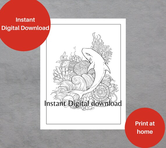 Shark Tale Adult Coloring Page. Digital Hand-drawn Art Piece. | Etsy