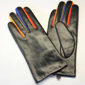 Ladies Leather Gloves with Colorful Fingers