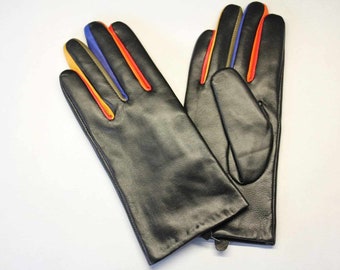 Premium Leather gloves with colour fingers