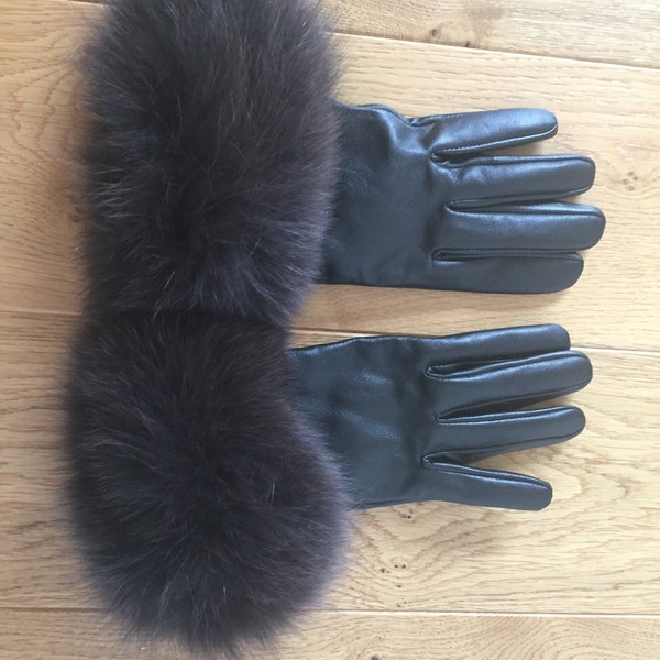 Real sheep leather fox fur cuff glove