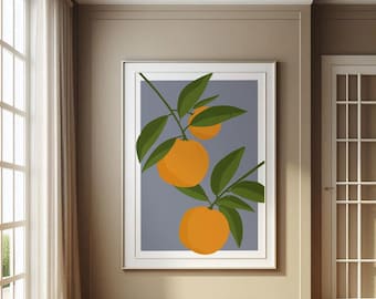 Botanical orange illustration, modern art print with an orange motif, ideal for the kitchen or living area. Modern orange art print