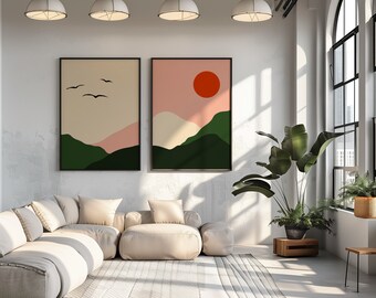 Mountains wall art set of 2, digital print, landscape digital prints, poster set to print yourself