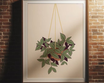 Tradescantia wall art, spiderwort digital print, hanging plant mural, poster to print yourself