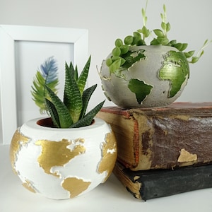 Betonnen plantenbak, sappig, cadeau voor haar of hem, bloempotten, design bloempotten, cactus, handgemaakt, kleurrijk, wereldkaart patroon