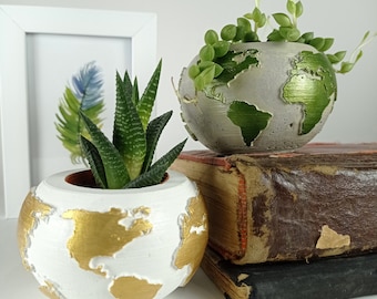 Handmade Concrete Succulent Planter, World Map Design