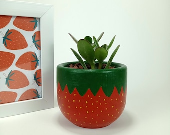 Jardinière en béton aux fraises, pot de succulentes peintes, décoration minimaliste