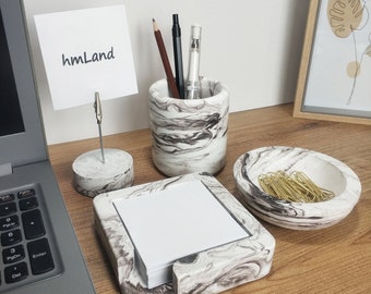 Marble Pattern Concrete Desk Organizer Set, Office Decor