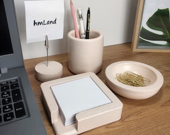 Beton Schreibtisch Organizer Set, Stiftehalter, Post-It Halter, Büroklammer Schüssel