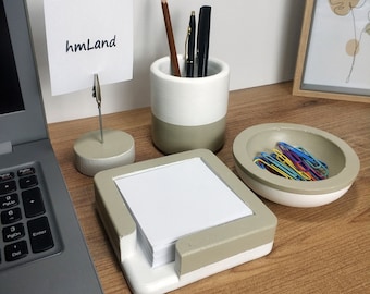 Beton Schreibtisch Organizer Set, Stiftehalter, Post-It Halter, Büroklammer Schüssel