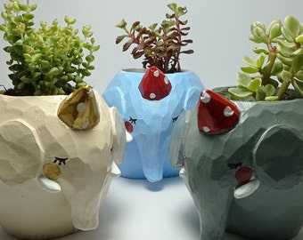 Elephant Concrete Planter, Succulent Pots, Gift For Her or Him, Minimalist Home Decor, Flower Pots, Design Flowerpots, Handmade