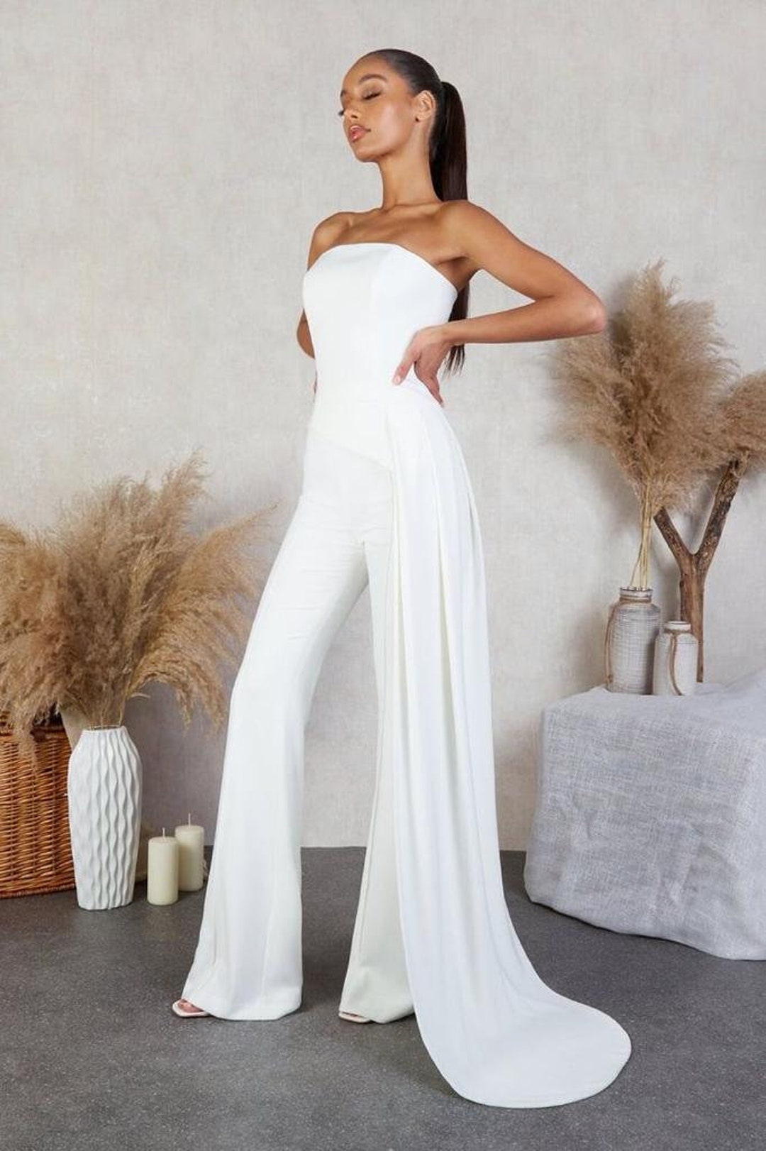 White Tube Wedding Jumpsuit Reception Jumpsuit Jumpsuit With - Etsy