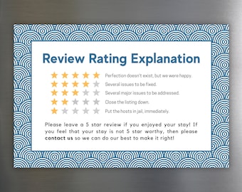 5 Star Guest Reviews Rating Explanation Magnet for Airbnb VRBO Hosts Welcome Guide