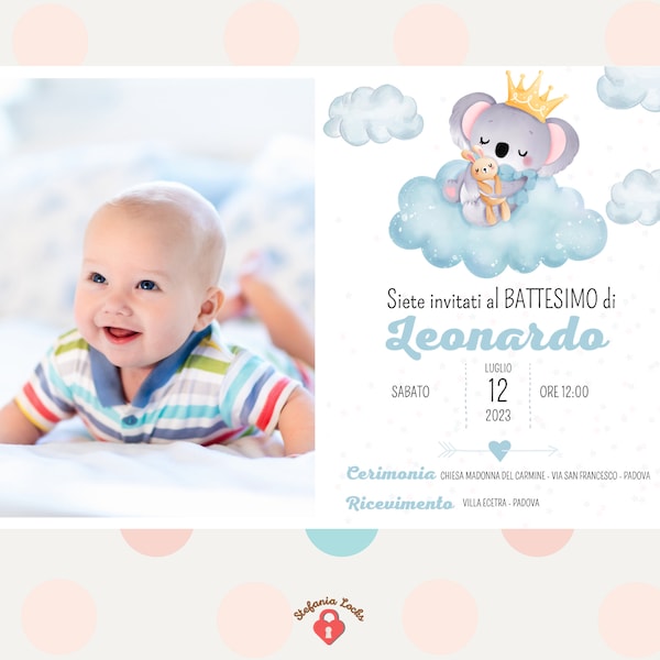 Invito digitale Battesimo,Invito con foto, Invito Compleanno , File DIGITALE, Invito Whatsapp, Battesimo bambino koala