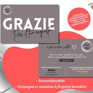 Biglietto di Ringraziamento personalizzabile, Cartolina di ringraziamento personalizzata, Ringraziamento acquisto, Thank you card