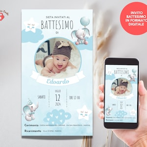 Invito digitale Battesimo, Invito con foto, Invito Compleanno , File DIGITALE, Invito Whatsapp, Battesimo bambino