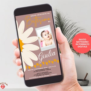 Invito digitale Battesimo fiore, Invito con Foto, Invito Compleanno, File DIGITALE, Invito Whatsapp, Battesimo bambina