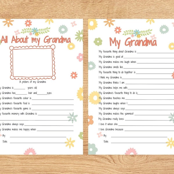 All about my Grandma Printable gift idea ~ Mothers Day activity bundle ~ Grandma keepsake gift ~ Reasons I love Grandma ~ DIGITAL DOWNLOAD