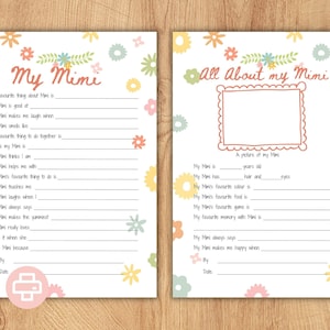 Gründe, ich liebe Mimi Printable Andenken Geschenkidee. Aktivitätspaket für den Muttertag. Alles über meinen Mimi Fragebogen Geburtstagsgeschenk. DIGITALE DATEI