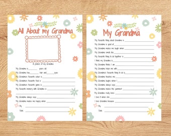 All about my Grandma Printable gift idea ~ Mothers Day activity bundle ~ Grandma keepsake gift ~ Reasons I love Grandma ~ DIGITAL DOWNLOAD
