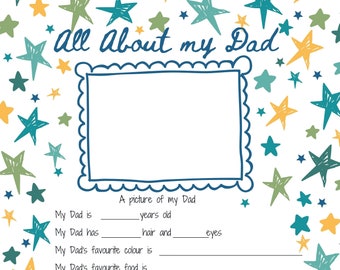 Printable Fathers Day activity~ About my Daddy~ Idea for Fathers day~ reasons I love daddy~ Fathers Day gift ideas~ instant DIGITAL DOWNLOAD