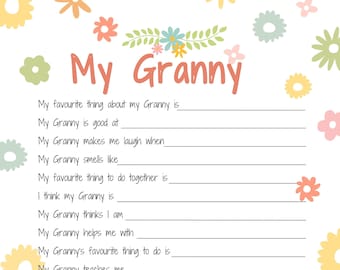 All about my Granny Printable Mothers Day gift idea ~ About my Granny ~ Mothers Day activity ~ Grandma keepsake gift ~ DIGITAL DOWNLOAD