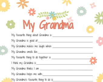 All about my Grandma Printable Mothers Day gift idea ~ About my Grandma ~ Mothers Day activity ~ Grandma keepsake gift ~ DIGITAL DOWNLOAD