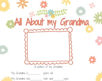 All about my Grandma Printable Mothers Day gift idea ~ About my Grandma ~ Mothers Day activity ~ Grandma keepsake gift ~ DIGITAL DOWNLOAD