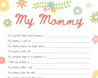 Printable Mothers Day activity~ About my mother~ Idea for Mothers day~ Reasons I love mom~ Mothers Day gift ideas~ instant DIGITAL DOWNLOAD