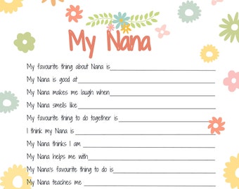 All about my Nana Printable Mothers Day gift idea. Reasons I love Nana craft activity keepsake birthday gift.  Best Nana. DIGITAL DOWNLOAD