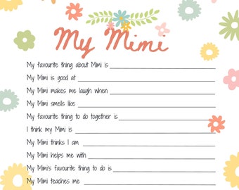 All about my Mimi Printable Mothers Day gift idea. Reasons I love Mimi craft activity keepsake birthday gift.  Best Mimi. DIGITAL DOWNLOAD