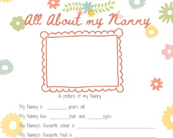 Activité à imprimer pour la fête des mères de ma nounou ~ À propos de ma grand-mère ~ Idées cadeaux pour la fête des mères ~ Souvenir de la fête des mères ~ TÉLÉCHARGEMENT NUMÉRIQUE instantané