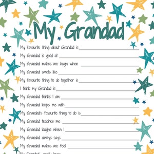 Afdrukbare Vaderdag activiteit ~ Over mijn opa ~ Idee voor Vaderdag ~ redenen waarom ik van opa hou ~ Vaderdagideeën ~ instant DIGITALE DOWNLOAD
