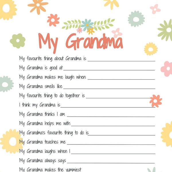 All about my Grandma Printable Mothers Day gift idea ~ About my Grandma ~ Mothers Day activity ~ Grandma keepsake gift ~ DIGITAL DOWNLOAD