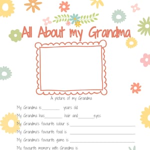 Alles über meine Oma Geschenkidee zum Ausdrucken - Muttertag Geschenkidee ~ DIGITAL DOWNLOAD ~ Geschenkidee für Oma ~ Muttertag Geschenk ~ DIGITAL DOWNLOAD