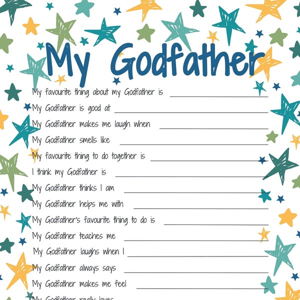 All about my Godfather Printable Fathers Day gift idea. Reasons I love my Godfather craft activity keepsake.  Best Godfather birthday gift.