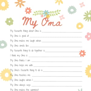 Todo sobre mi idea de regalo imprimible para el Día de la Madre de Oma. Razones por las que me encanta el regalo de cumpleaños del recuerdo de la actividad artesanal de Oma. Mejor Oma. DESCARGA DIGITAL