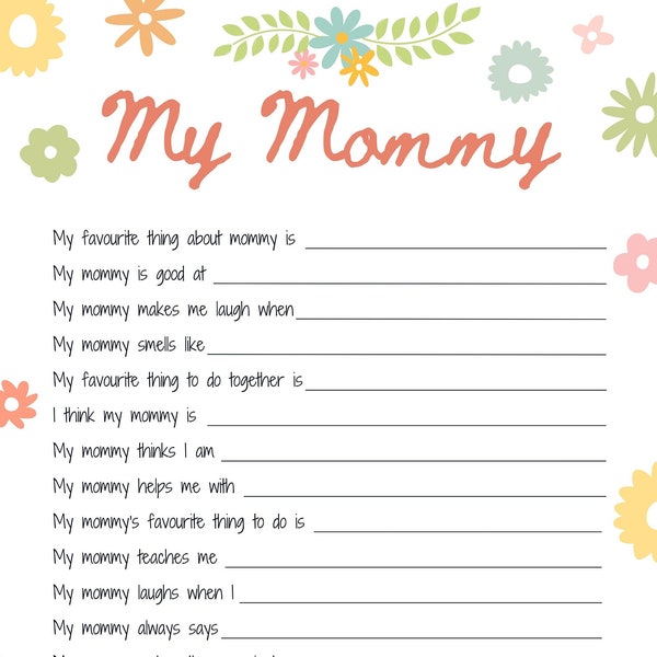 Printable Mothers Day activity~ About my mother~ Idea for Mothers day~ Reasons I love mom~ Mothers Day gift ideas~ instant DIGITAL DOWNLOAD