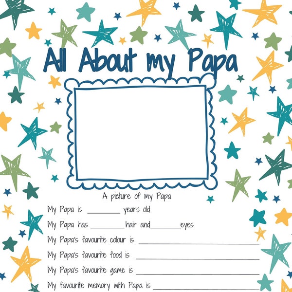 All about my Papa Printable Fathers Day gift. Reasons I love my Papa keepsake gift activity. Best Papa birthday gift idea. DIGITAL DOWNLOAD.