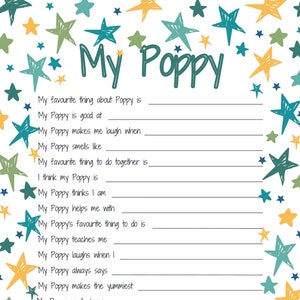 Todo sobre mi idea de regalo para el Día del Padre imprimible con Poppy. Razones por las que me encanta el regalo de cumpleaños del recuerdo de la actividad artesanal de Poppy. Mejor amapola. ARCHIVO DIGITAL